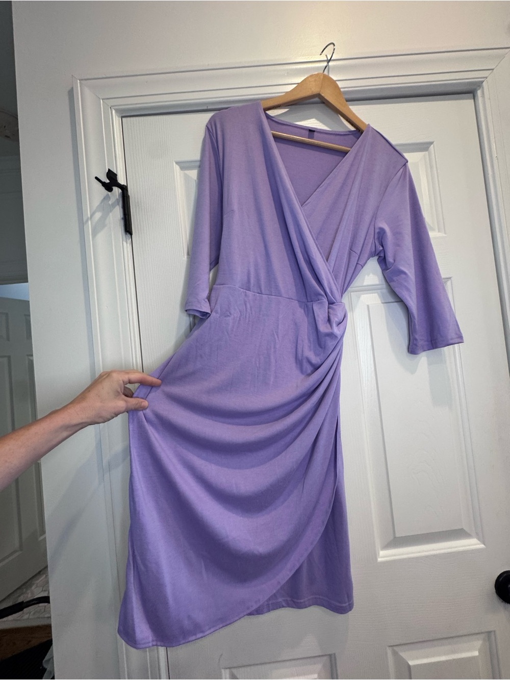 Lavender Purple Wrap Woman’s Dress ruching Side Tie Flattering Slimming size xl